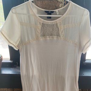 H&M Women T-Shirt Creme Lace Size SMALL